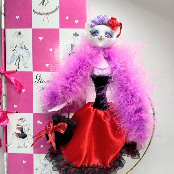Katherine’s Collection Glam Kitty Cat Doll NIB Feather Boa Figurine Boxed XN63